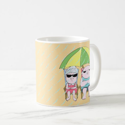 Funny Grumpy Couple am Strand in Rain Art Kaffeetasse (VorderseiteRechts)
