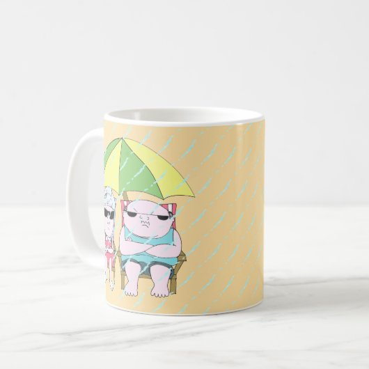 Funny Grumpy Couple am Strand in Rain Art Kaffeetasse (Vorderseite Links)