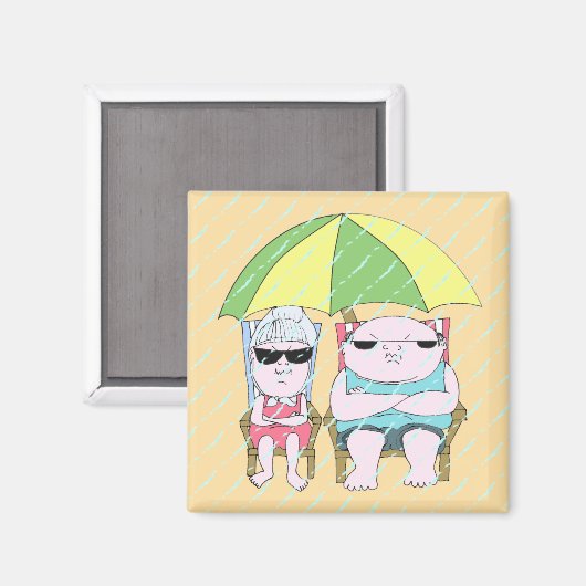 Funny Grumpy Couple am Strand in Rain Art Magnet (Vorderseite/Rückseite)