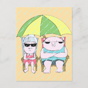 Funny Grumpy Couple am Strand in Rain Art Postkarte