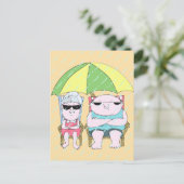 Funny Grumpy Couple am Strand in Rain Art Postkarte (Stehend Vorderseite)