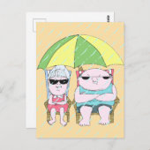 Funny Grumpy Couple am Strand in Rain Art Postkarte (Vorne/Hinten)