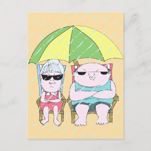 Funny Grumpy Couple am Strand in Rain Art Postkarte (Vorderseite)