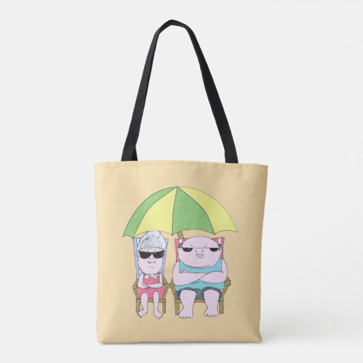 Funny Grumpy Couple am Strand in Rain Art Tasche (Rückseite)