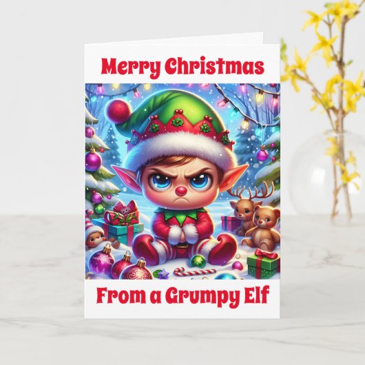 Funny Grumpy Elf Weihnachten | Ich wünschte, ich w Karte (Gelbe Blume)