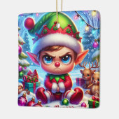 Funny Grumpy Elf Weihnachten Keramikornament (Links)