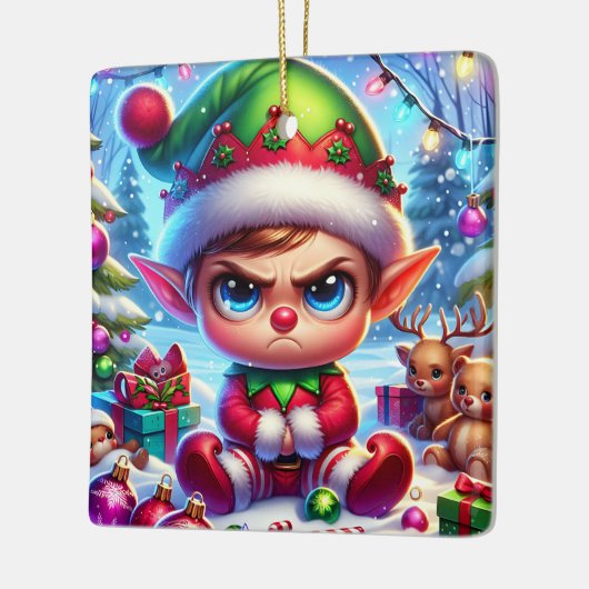 Funny Grumpy Elf Weihnachten Keramikornament (Links)