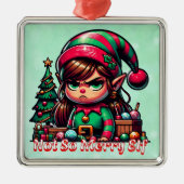 Funny Grumpy Elf Weihnachten Ornament Aus Metall (Vorne)