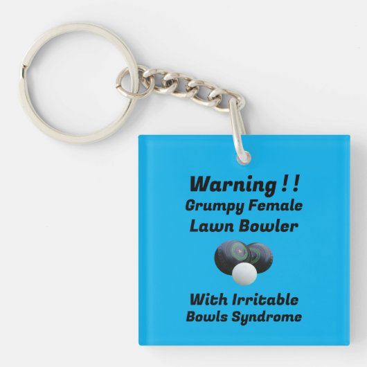 Funny Grumpy Female Lawn Bowler, Keyring Schlüsselanhänger (Vorderseite)