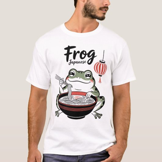 Funny Grumpy Frog Eat Ramen und Scroll Phone Art T-Shirt (Vorderseite)