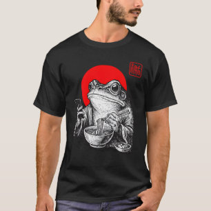Funny Grumpy Frog Eat Ramen und Scroll Phone Art T-Shirt