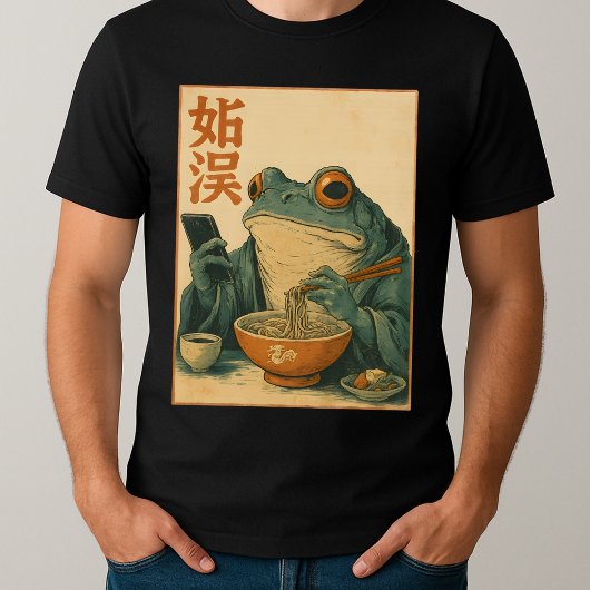 Funny Grumpy Frog Eat Ramen und Scroll Phone Art T-Shirt