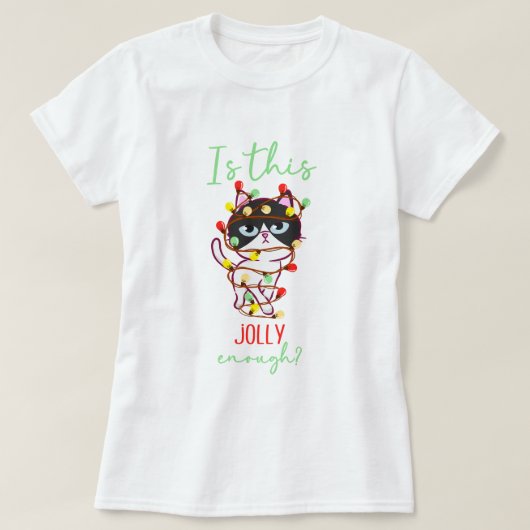 Funny grumpy Katze gezinkt Weihnachtslichter T-Shirt (Design vorne)