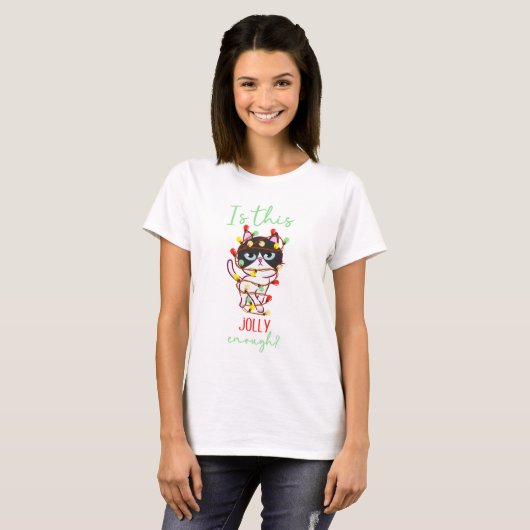 Funny grumpy Katze gezinkt Weihnachtslichter T-Shirt (Vorne ganz)