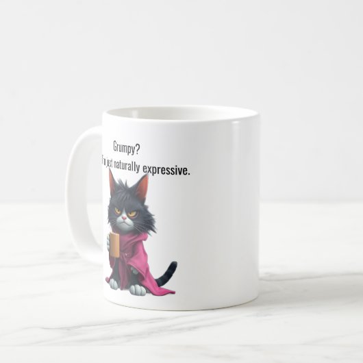 Funny Grumpy Katze in einem Robe und Kaffee Black Kaffeetasse (Vorderseite Links)