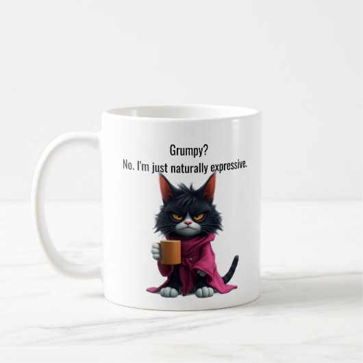Funny Grumpy Katze in einem Robe und Kaffee Black Kaffeetasse (Links)