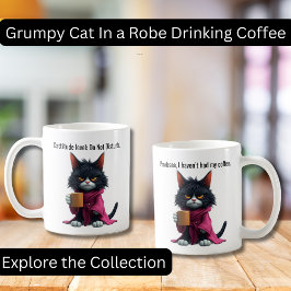 Funny Grumpy Katze in einem Robe und Kaffee Black Kaffeetasse