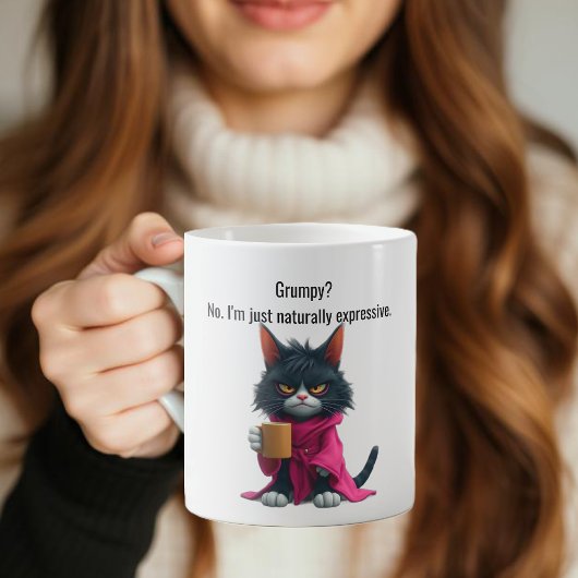 Funny Grumpy Katze in einem Robe und Kaffee Black Kaffeetasse