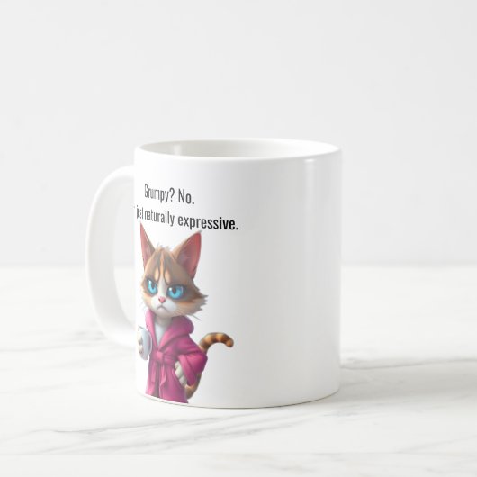 Funny Grumpy Katze in einem Robe und Kaffee Calico Kaffeetasse (Vorderseite Links)