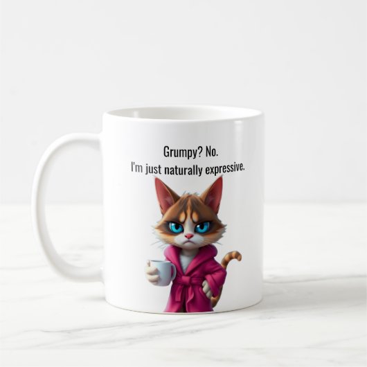 Funny Grumpy Katze in einem Robe und Kaffee Calico Kaffeetasse (Links)