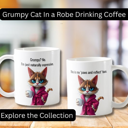 Funny Grumpy Katze in einem Robe und Kaffee Calico Kaffeetasse
