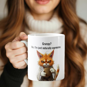 Funny Grumpy Katze in einem Robe und Kaffee Orange Kaffeetasse