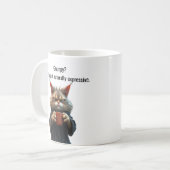 Funny Grumpy Katze in einer Robe und Kaffee Kaffeetasse (Vorderseite Links)