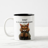Funny Grumpy Katze in einer Robe und Kaffee Zweifarbige Tasse (Links)