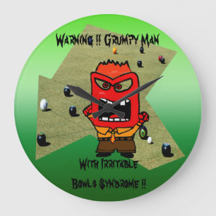 Funny Grumpy Man Lawn Bowls Design, Große Wanduhr