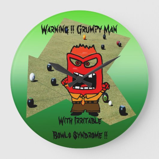 Funny Grumpy Man Lawn Bowls Design, Große Wanduhr (Vorderseite)