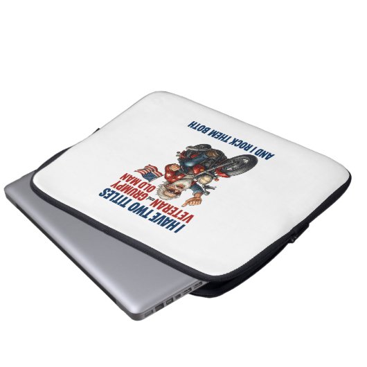 Funny Grumpy Old Man Veteran Motorrad Laptopschutzhülle (Vorne Knopf)