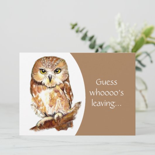 Funny Grumpy Owl Farewell Party Einladung (Stehend Vorderseite)