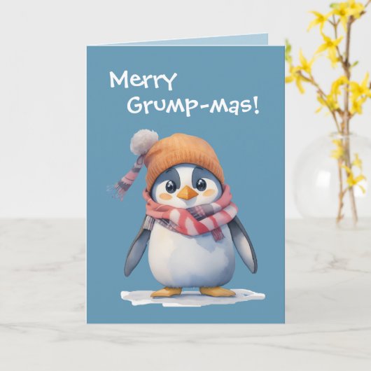 Funny Grumpy Penguin Grinch Weihnachtsfeiertag Karte (Gelbe Blume)