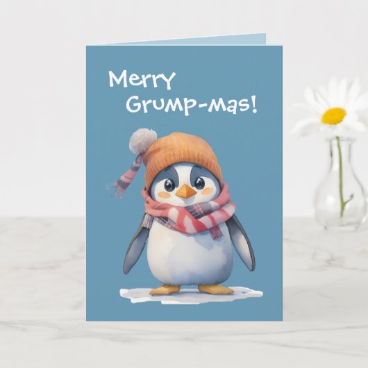 Funny Grumpy Penguin Grinch Weihnachtsfeiertag Karte (Kleine Pflanze)