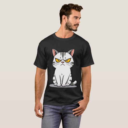 Funny Grumpy White Tabby Cat Staring  ✨🐾😠 T-Shirt (Vorne ganz)