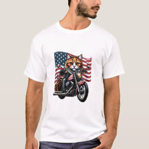 Funny Grunge Cat Riding Motorrad Amerikanische Fla T-Shirt