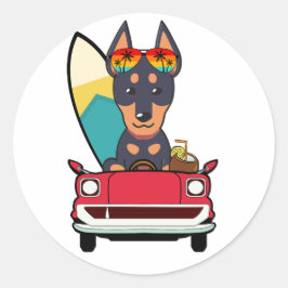 Funny Guard Dog fährt zum Strand Runder Aufkleber