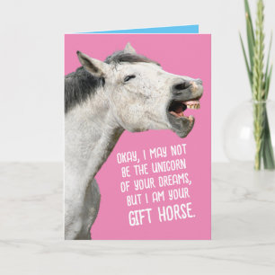 Funny guck nicht ein Geschenkpferd im Mund Karte