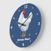 Funny Guess Who Chicken Poo White Hen Große Wanduhr (Winkel)