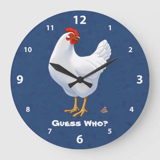 Funny Guess Who Chicken Poo White Hen Große Wanduhr (Vorderseite)