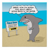Funny Guilty Shark on Beach Poster (Vorderseite)