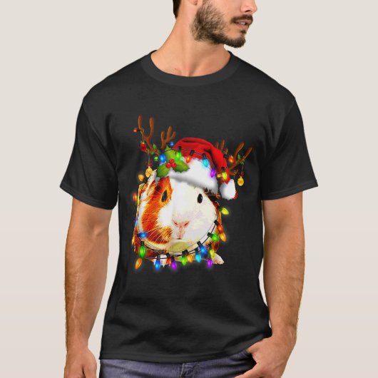 Funny Guinea G Christmas Reindeer Christmas Lights T-Shirt (Vorderseite)