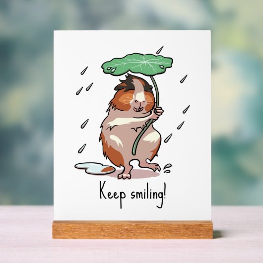 Funny Guinea Pig Behalte Lächeln Regen tanzen Cart Acrylschild (Neutral)