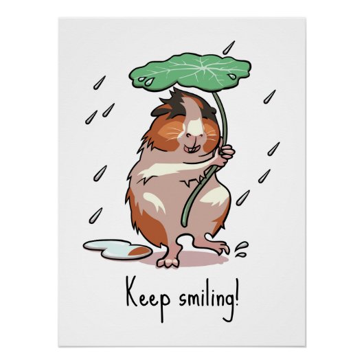 Funny Guinea Pig Behalte Lächeln Regen tanzen Cart Poster (Vorderseite)