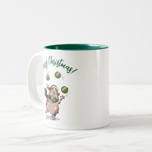 Funny Guinea Pig Frohe Weihnachten! Juggler Cartoo Zweifarbige Tasse (Vorderseite Links)