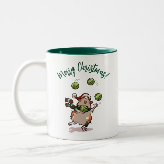 Funny Guinea Pig Frohe Weihnachten! Juggler Cartoo Zweifarbige Tasse (Links)
