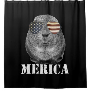 Funny Guinea Pig Merica Patriotic Usa Flaggenbrill Duschvorhang