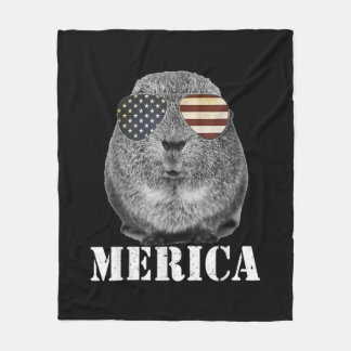 Funny Guinea Pig Merica Patriotic Usa Flaggenbrill Fleecedecke