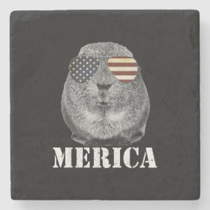 Funny Guinea Pig Merica Patriotic Usa Flaggenbrill Steinuntersetzer