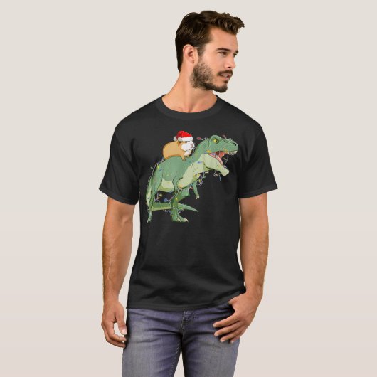 Funny Guinea Pig Reiten Weihnachtslicht T Rex Dino T-Shirt (Vorne ganz)